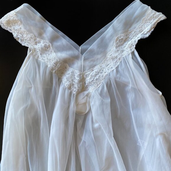 Vtg 1950s RoVel of California White Nylon Chiffon Nightgown Sheer Lace Size S - Picture 8 of 12